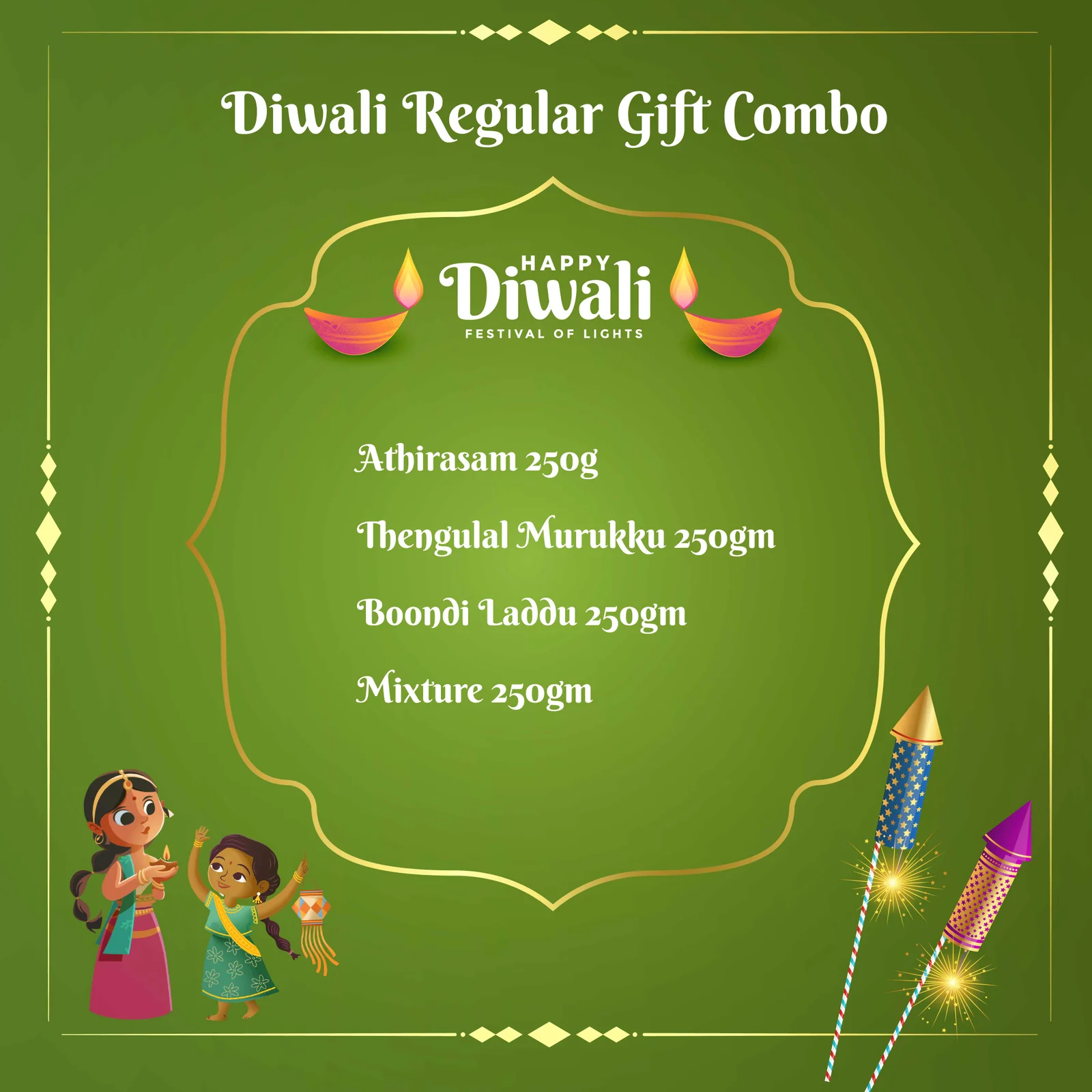 Diwali Regular Gift Combo with traditional Indian sweets and savoury snacks