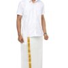 Men Pure Cotton Single Layer White Dhoti With Gold Jari Border - Image 3