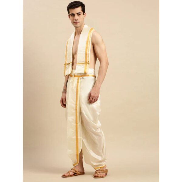 Men Premium Readymade Soft Silk Panchakacham+Towel Set RP Pranav - Image 2