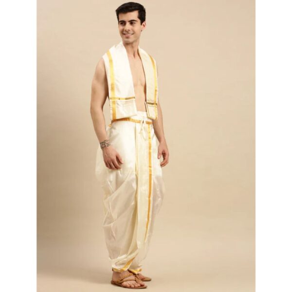 Men Premium Readymade Soft Silk Panchakacham+Towel Set RP Pranav - Image 4